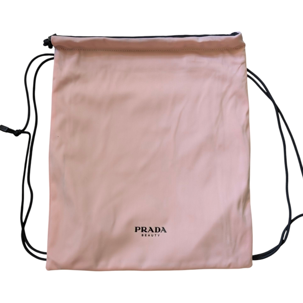 Prada Beauty VIP GWP Black & Pink Reversible Drawstring Backpack Bag Pouch NEW